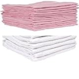 12 Muslin Squares (6 Pink / 6 White) 100% Cotton
