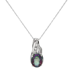 Necklace With 2.02ctw Genuine Topazes 14K White Gold Length 18in