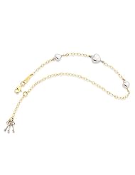 14 Karat White and Yellow Gold Key and Heart Anklet, 10 Inch