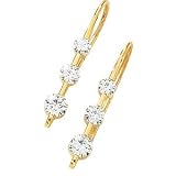 Stunning! 14k Yellow-gold 1 CT TW Created Moissanite 3-stone earrings