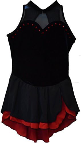 Chloe Noel Figure Skating Velvet Sleeveless Chiffon Skirt Dress DSV51 Red Adult Small