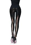 Wet Look Leggings With Elastic Lace Up Back