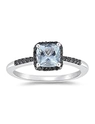 0.20 Cts Black Diamond & 0.85 Cts Aquamarine Ring in 10K White Gold