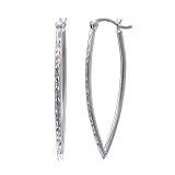 CleverSilver's Leaf Shaped Diamond Cut Hoop Sterling Silver Earrings