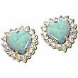 14K Yellow Gold Heart Shaped Opal and Diamond Earrings