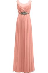 Scoop Neck Empire   Waistline Open-Back   Chiffon Prom Dress  With Rhinestones and Ruffles