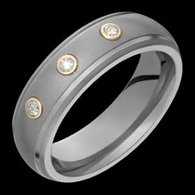 Amelia Classic Titanium Ring with Diamonds and 14K Gold Collets by Wedding Diamond