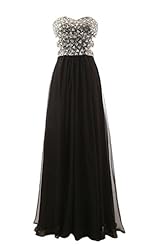 Sweetheart Chiffon Open-Back  Floor Length Prom Dress  With Rhinestones
