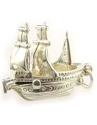 Welded Bliss Sterling 925 Silver Mayflower Sailing Ship, Opening Charm Anchor And Chain Inside. WBC1079