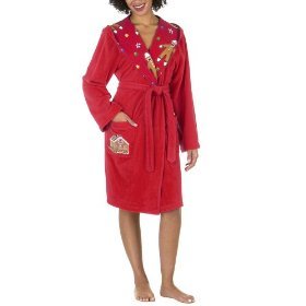 Nick & Nora Womens Short Fleece Robe - Red Sock Monkey