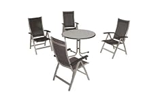 Sieger Set Montesa Alu bestehend aus: 4 x Klappsessel "Montesa" L 70 x B 62 x H 108,5 cm - 1 x Gartentisch Ø 100 x 72 cm