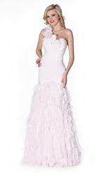 One Shoulder Beaded Applique Lace Crystals Feathers Crystal Chiffon/Taffeta/Tulle Prom Dress 