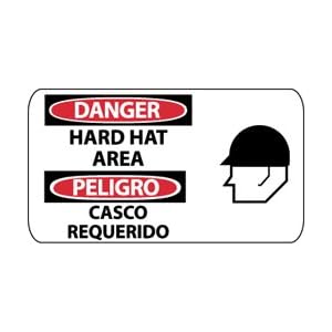 SPSA104R - Danger Hard Hat Area (Bilingual) 10" X 18" .050" Rigid Plastic