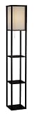 Square Floor Lamp with Paper Shade and Shelves - Black/ Beige