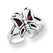 Sterling Silver Antiqued Red Enameled Butterfly Toe Ring