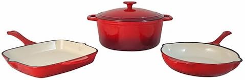 4-Piece Enamel Cast Iron Red Cookware Set by Fancy Cook