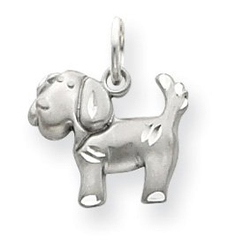 14k White Gold Satin & Diamond Cut Puppy Dog Charm