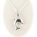 Sterling Silver Dolphin Pendant Diamond Cut Open Curb Chain Necklace 14, 16, 18, 20 Inch