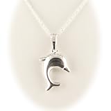 Sterling Silver Dolphin Pendant Diamond Cut Open Curb Chain Necklace 14, 16, 18, 20 Inch
