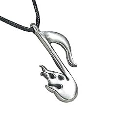 Flaming Fire Note Pewter Pendant Necklace