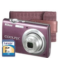 Nikon Coolpix 10.0MP Touch Screen Camera Bundle with Camera Case and 2GB SD Card - Plum (S230)