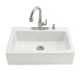 KOHLER K-6546-3-0 Dickinson Apron-Front, Tile-In Kitchen Sink, White