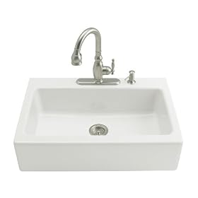 KOHLER K-6546-3-0 Dickinson Apron-Front, Tile-In Kitchen Sink, White by Kohler