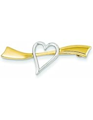 14K Gold & Rhodium Solid Satin Polished Heart Pin