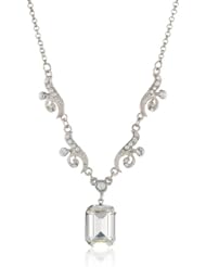 1928 Jewelry "Bridal Crystal" Silver-Tone Swarovski Crystal Drop Pendant Necklace, 16"
