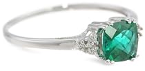 Hot Sale 10k White Gold May Birthstone Created Emerald and Diamond Ring, Size 7