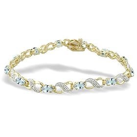 14K Yellow Gold Genuine Oval Aquamarine and Diamond Bracelet by Jewels For Me