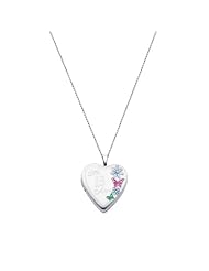 Sterling Silver Pink Enamel Engraved Heart "Mis 15 Anos" Locket Pendant (0.8" or 20mm Height) with 1.0mm Rolo Cable Chain - 18" Inches