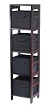 Winsome Wood Capri Wood 4 Section Storage Shelf with 4 Black Fabric Foldable Baskets