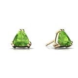 14K Yellow Gold Trillion Genuine Peridot Stud Earrings