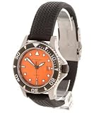 Stuhrling Original 'Atlantis' Orange Dial Stainless Steel Automatic Watch on a Black Rubber Band