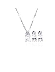 Nickel Free Sterling Silver Pendant & Earring Sets Princess Cut CZ Set