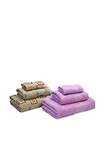 NATURAL Set Toalla 6 Uds. 400 G Square (Lila / Beige)
