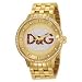 D&G Dolce & Gabbana #DW0379 Unisex Gold Tone Prime Time Collection Oversized Crystal Accented Watch