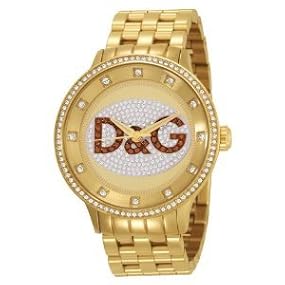 D&G Dolce & Gabbana #DW0379 Unisex Gold Tone Prime Time Collection Oversized Crystal Accented Watch