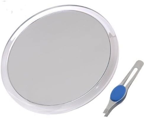 Large 8" Suction Cup 10x Magnifying Mirror with Precision Tweezers