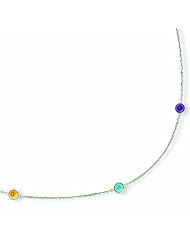 14K White Gold 7" 1.1mm Cable Chain Link With Multi Color Round Faceted Stone Bracelet With Spring Ring Clasp