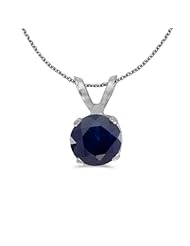 14k White Gold Round Sapphire Pendant with 18" Chain