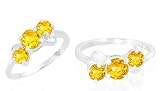 Round Cut Citrine Three-Stone Ring Sterling Silver
