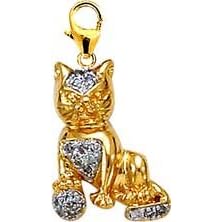 Cat, 14K Gold Diamond Charm by EZ Charms
