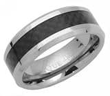 8mm Tungsten Carbide Black Carbon Fiber Ring Size R