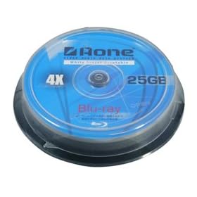 AONE Blu-Ray 25Gb 4x BD-R Blank Discs - White Inkjet Printable (10 Pack)