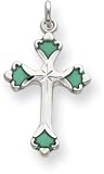Green Enameled Cross Charm, Sterling Silver
