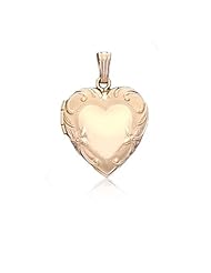 14K Yellow Gold-Filled Heart Floral Pendant Photo Locket (17 x 25 mm)