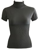 Charcoal Gray Seamless Short Sleeve Turtleneck Top Diamond Pattern