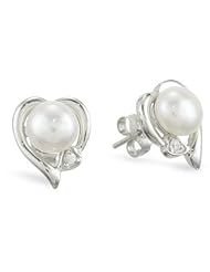 Bella Pearl Heart and Cubic Zirconia Stud Earrings